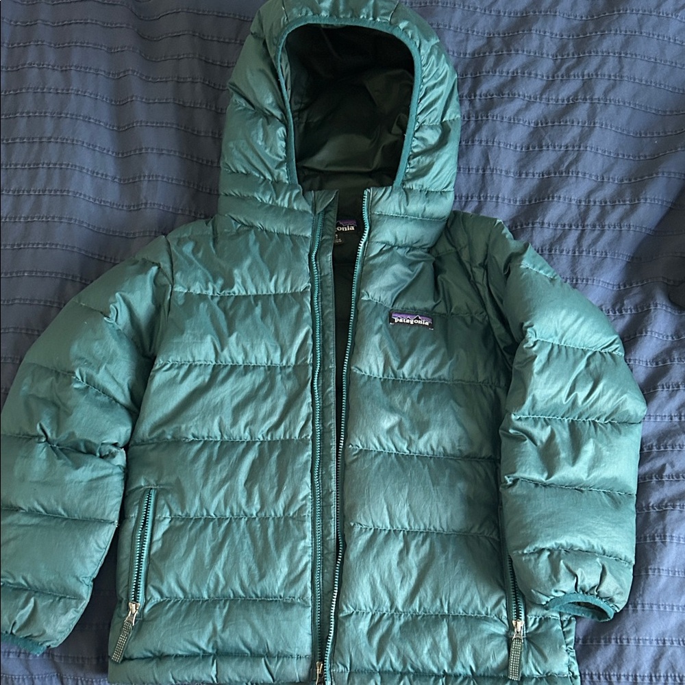Patagonia Kids Teal Green Hooded Puffer Jacket
